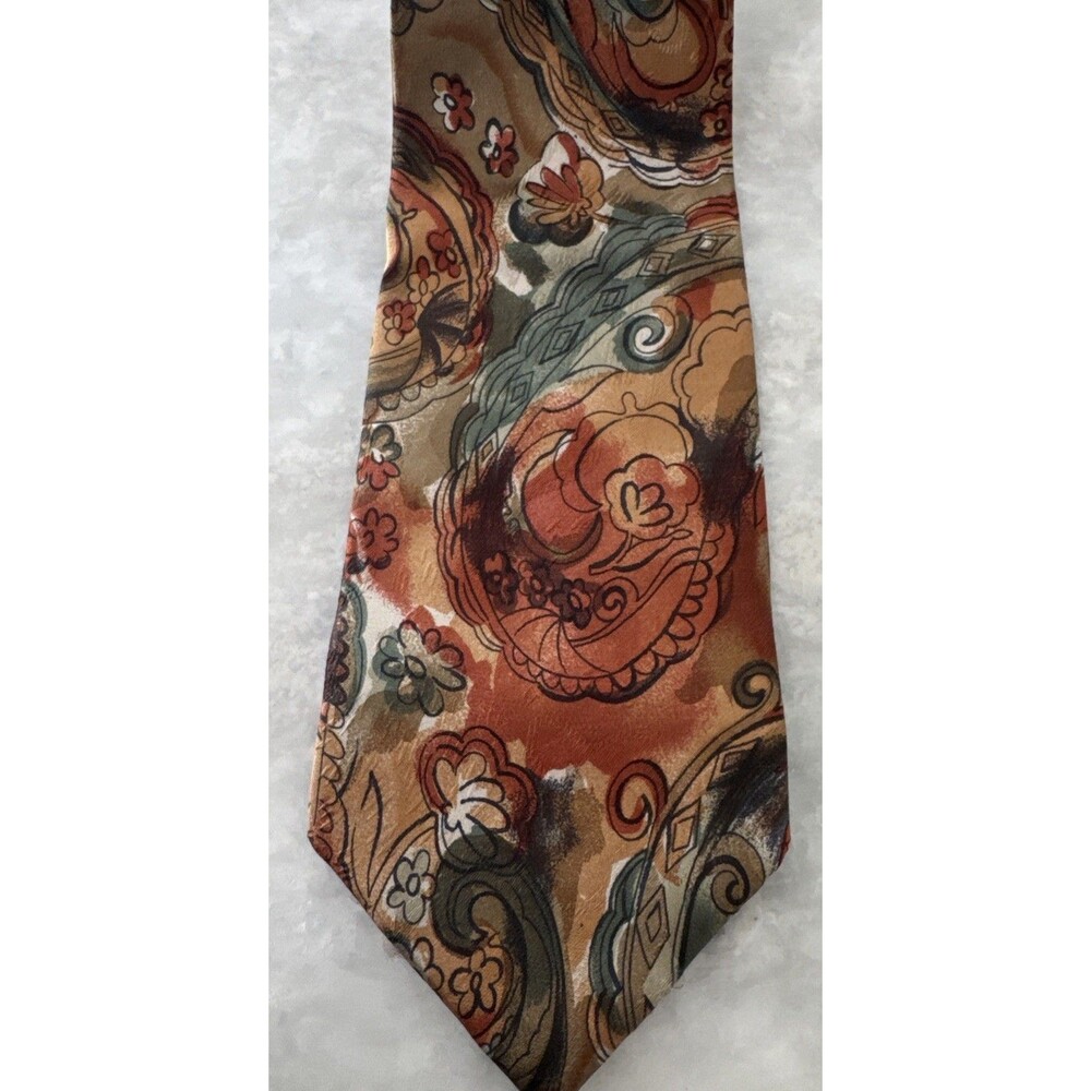 GianCarlo Lamberti Paisley Floral Silk Tie Tan Rust Sage Made Italy